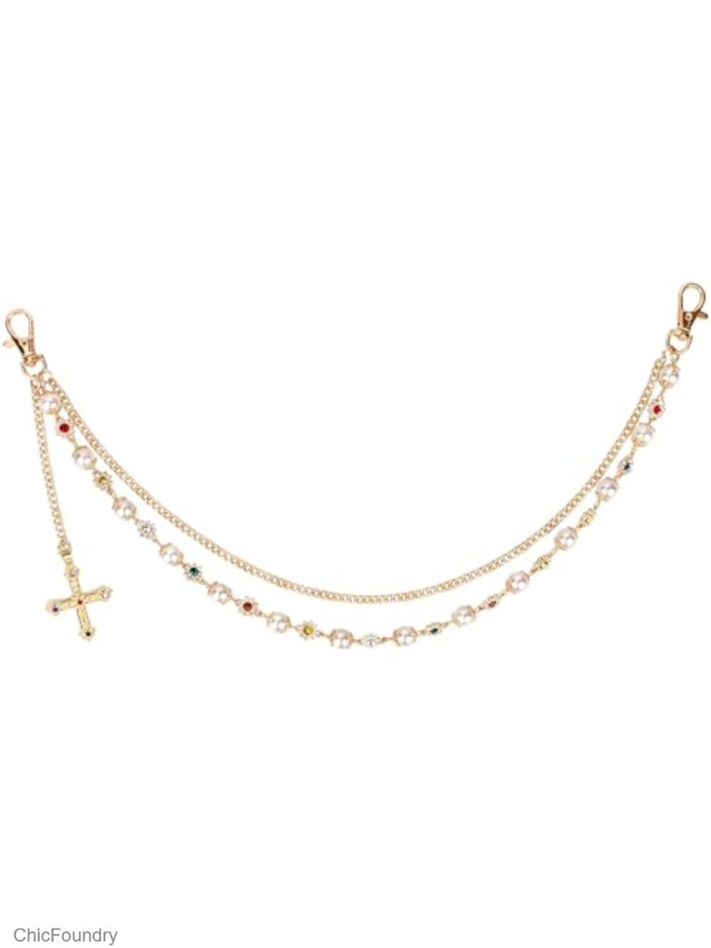 Double Layer Wallet Chain for Pants, Hip Hop Jean Chain with Pearls &